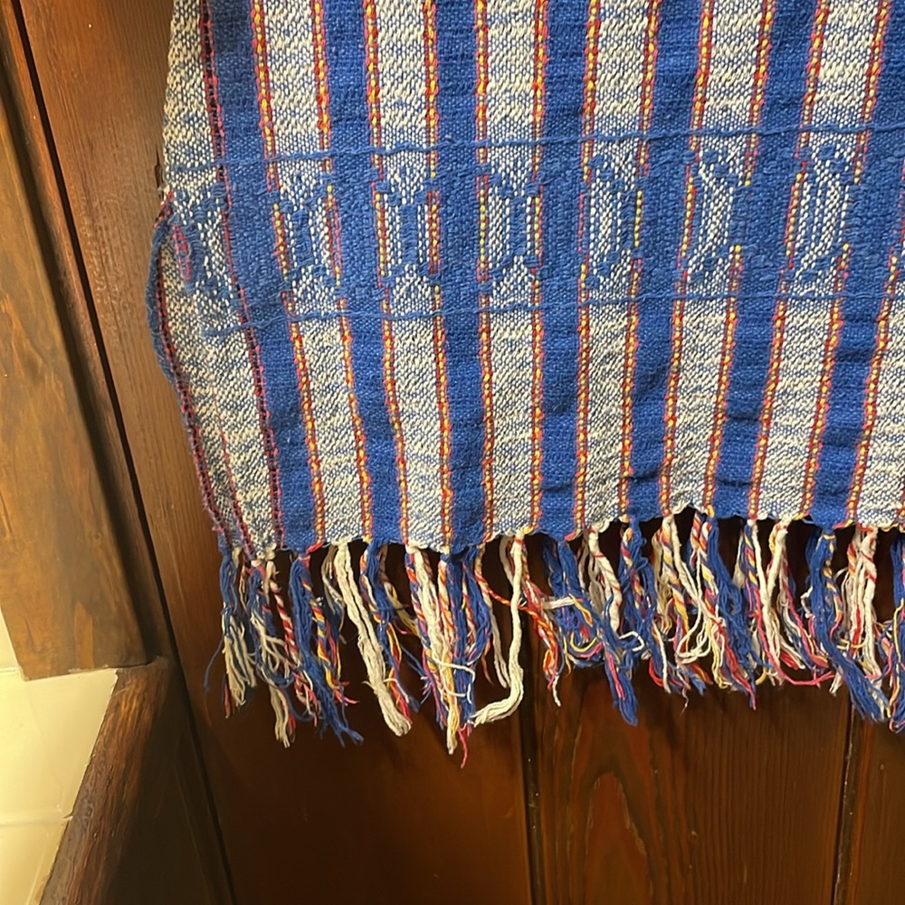 Hand Woven Striped Blue and White Women's Top Cotton OSFM - Picture 3 of 4